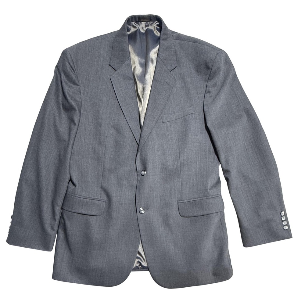 J. Ferrar Blazer Mens 46R Gray 100% Wool 2 Button Notch Lapel Sport Coat Jacket